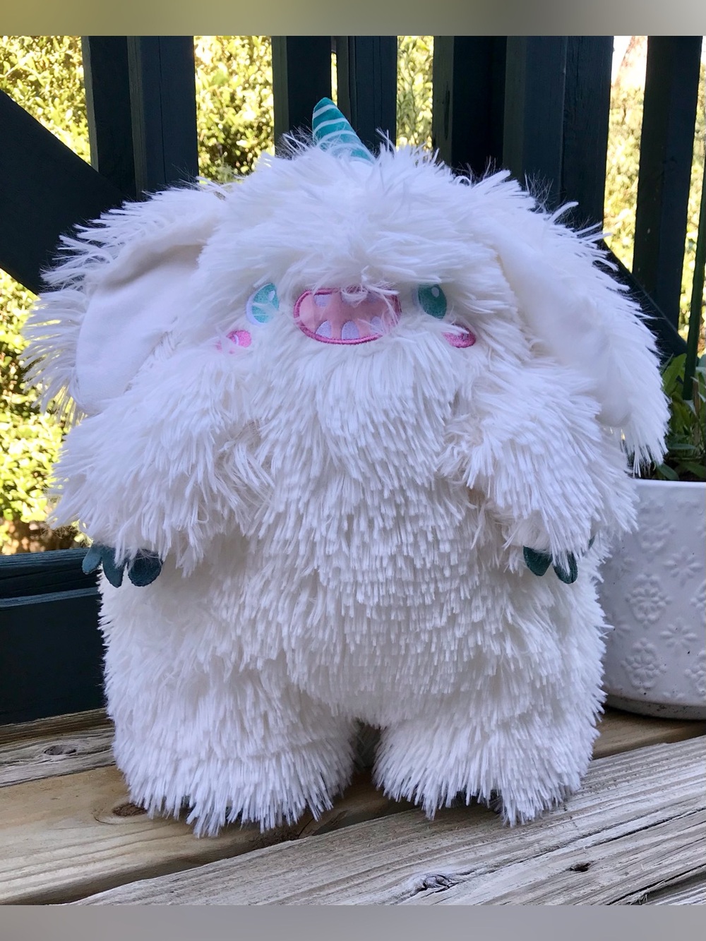 XL Fluffy While Dog Unicorn Monster Plush Soft Poof Stuffed Animal Toy